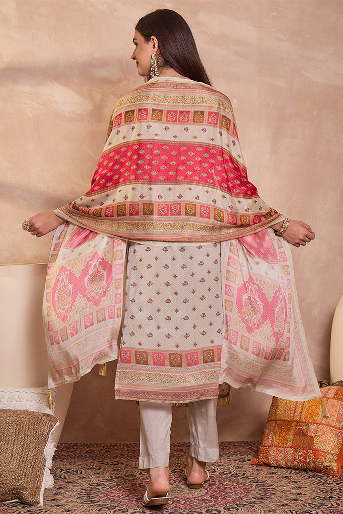 Multi Viscose Rayon Embroidered Kurta Trouser With Dupatta  HPKSKD2974