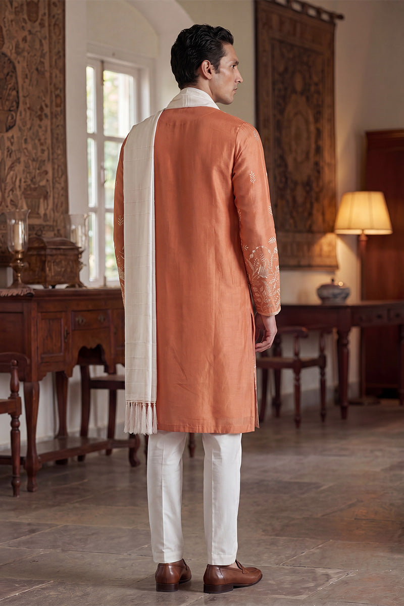 Peach Vartican Solid Embroidered Straight Kurta Sets MKUD1935