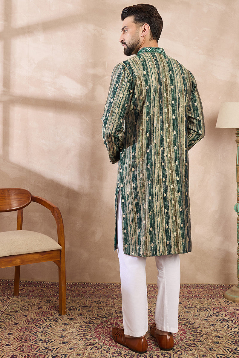 Green Silk Blend Abstract Printed Straight Kurta MKU2007