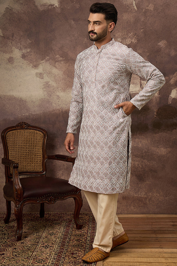 Mauve Viscose Rayon Solid Embroidered Straight Kurta with Trouser MKSET1389