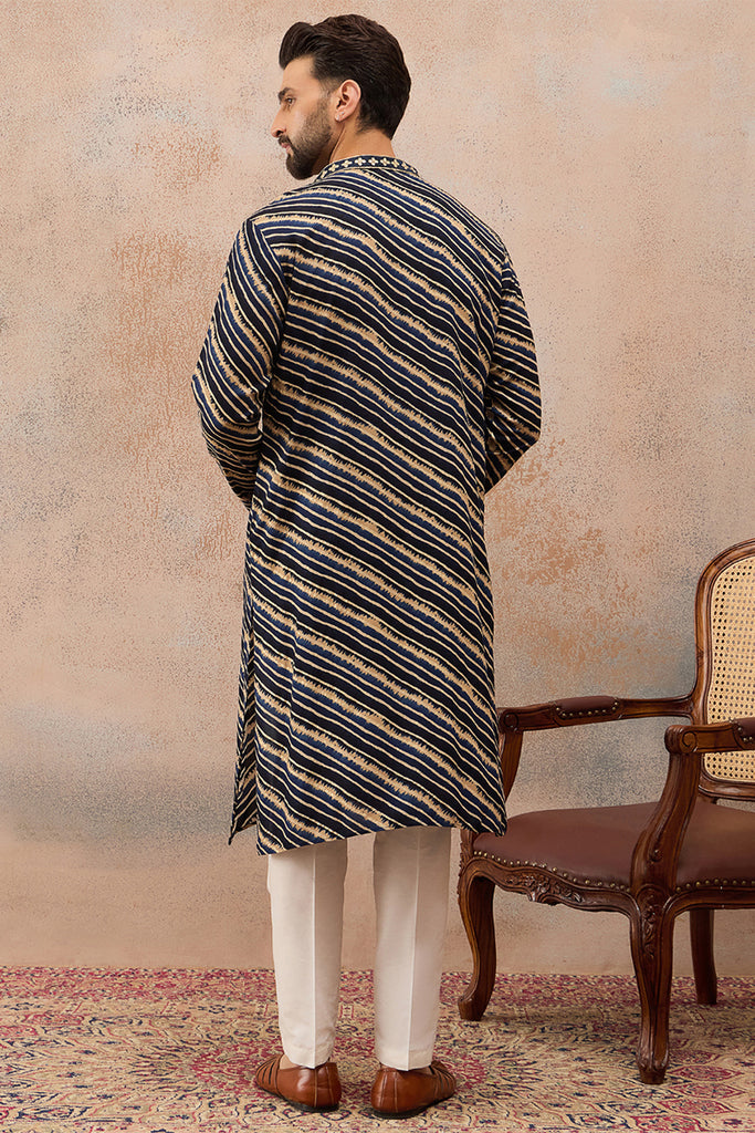 Blue Viscose Rayon Leheriya Printed Kurta With Trouser MKSET2759