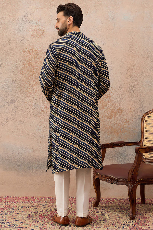 Blue Viscose Rayon Leheriya Printed Kurta With Trouser MKSET2759