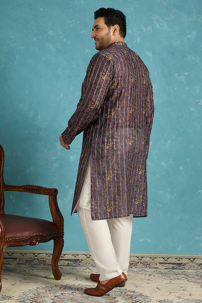 Violet Silk Blend Ethnic Motifs Zari Printed Kurta MKU1954
