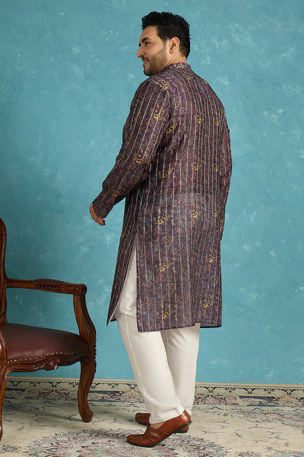 Violet Silk Blend Ethnic Motifs Zari Printed Kurta MKU1954