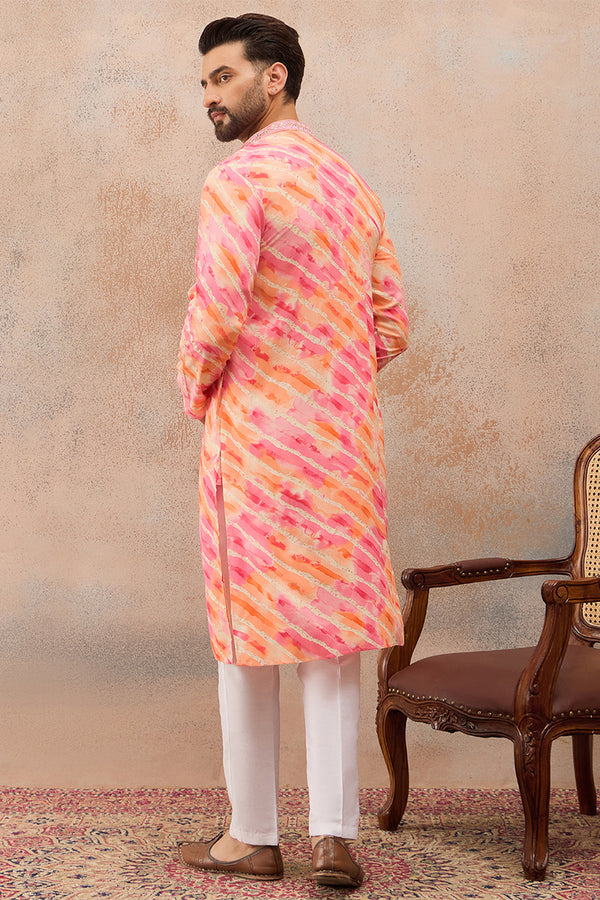 Pink Viscose Rayon Leheriya Printed Kurta MKU2754