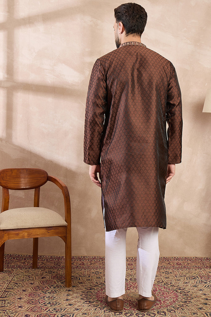 Brown Silk Blend Solid Woven Design Straight Kurta MKU1855