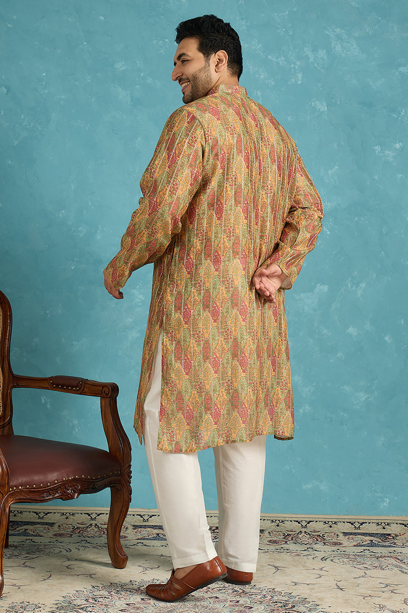 Green Silk Blend Floral Printed Kurta MKU1953