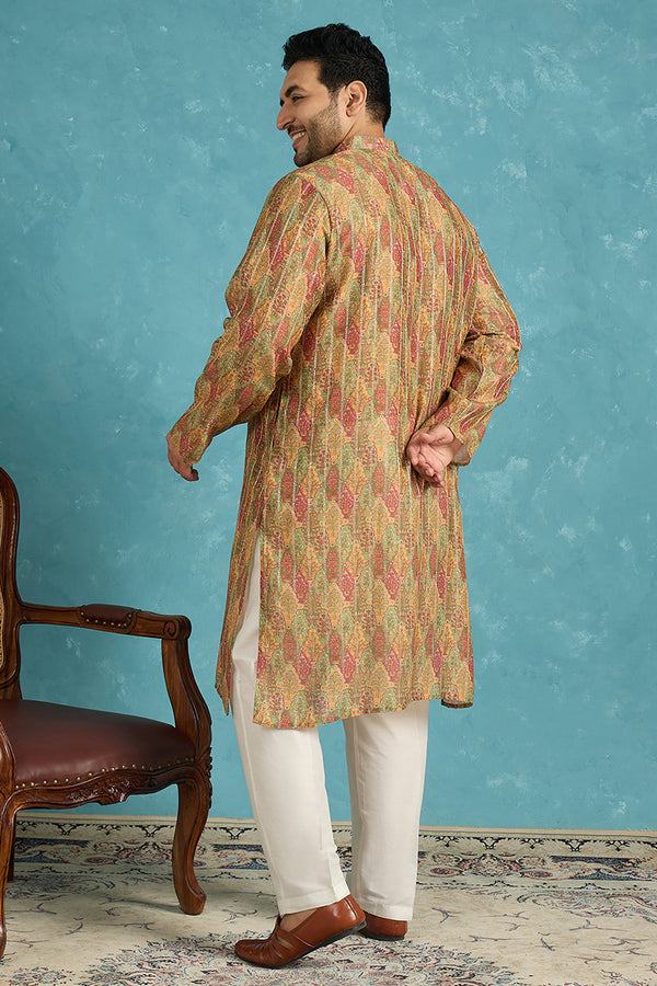 Green Silk Blend Floral Printed Kurta MKU1953