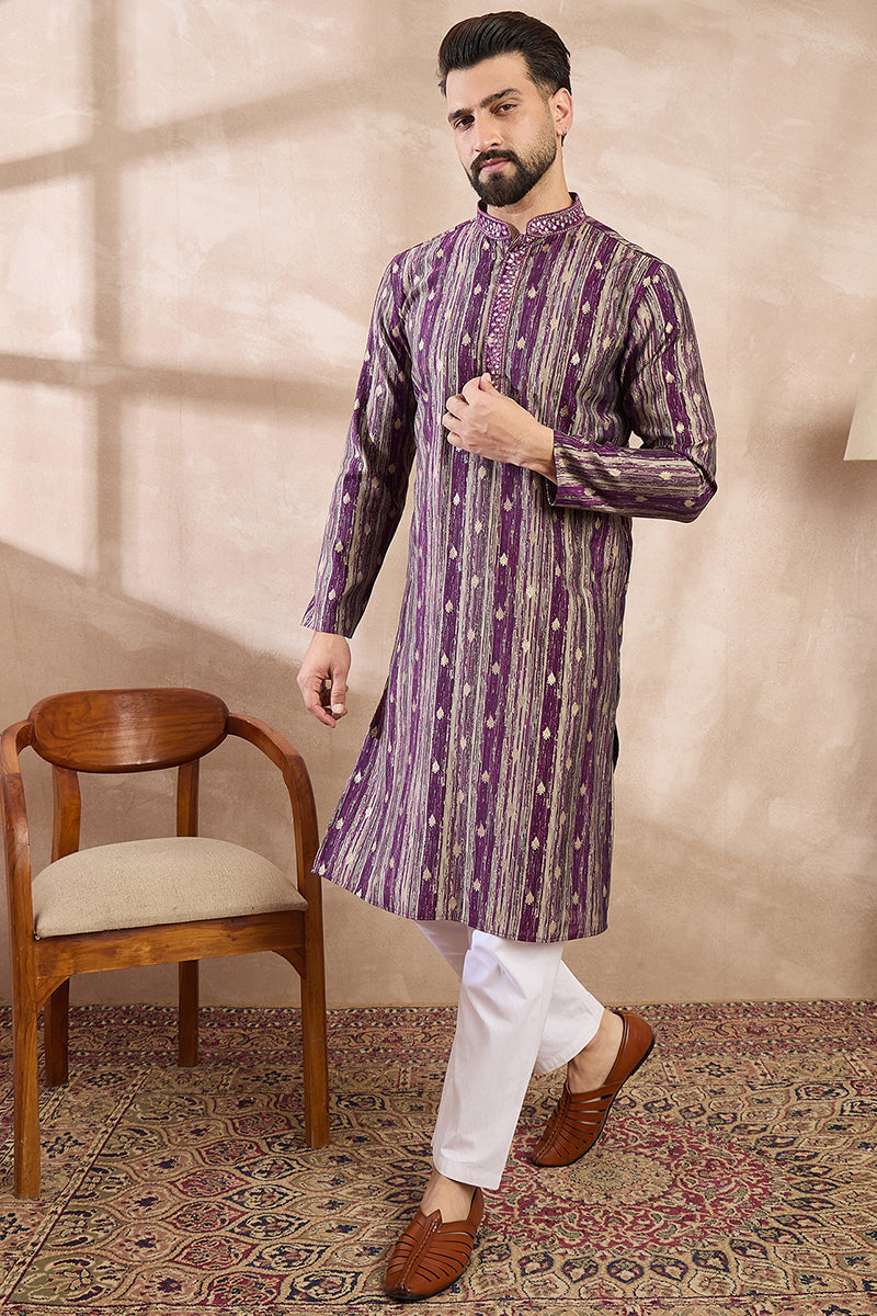 Purple Silk Blend Abstract Printed Straight Kurta MKU2008