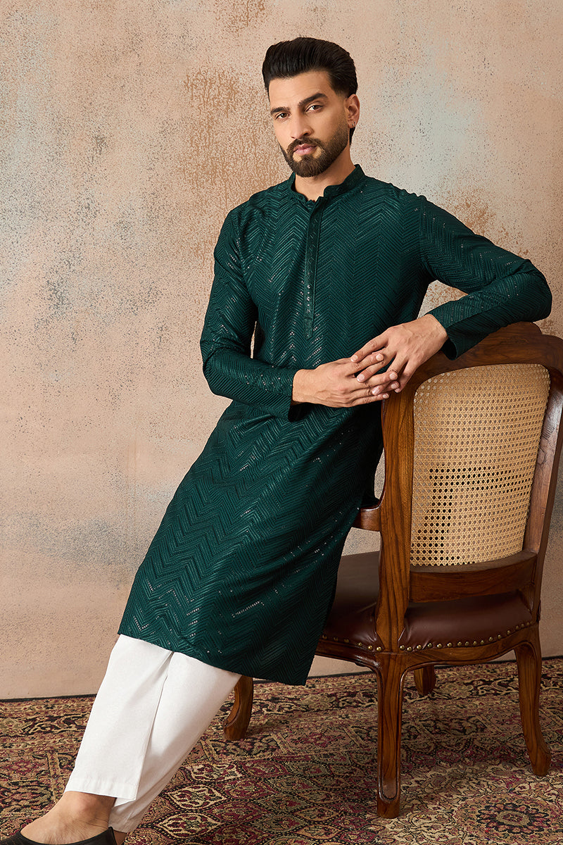 Green Rayon Embroidered Solid Straight Kurta With Trousers MKSET2186