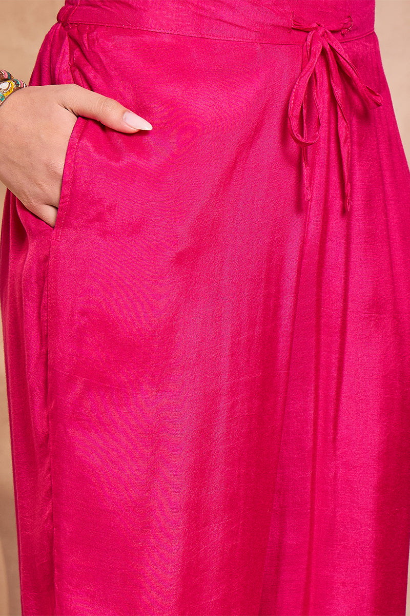 Pink Viscose Rayon Embroidered Kurta Trouser With Dupatta  HPKSKD2789