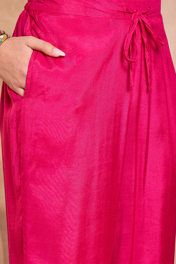 Pink Viscose Rayon Embroidered Kurta Trouser With Dupatta  HPKSKD2789