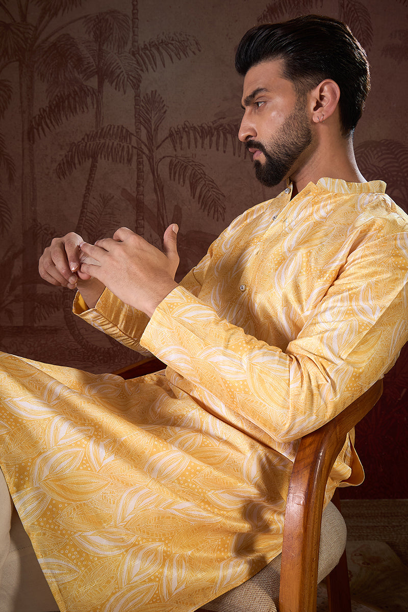 Yellow Silk Blend Floral Printed Straight Kurta MKU1937