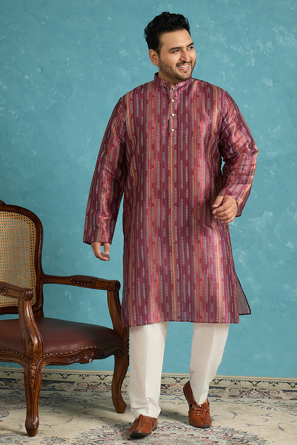 Purple Silk Blend Striped Printed Kurta MKU1905