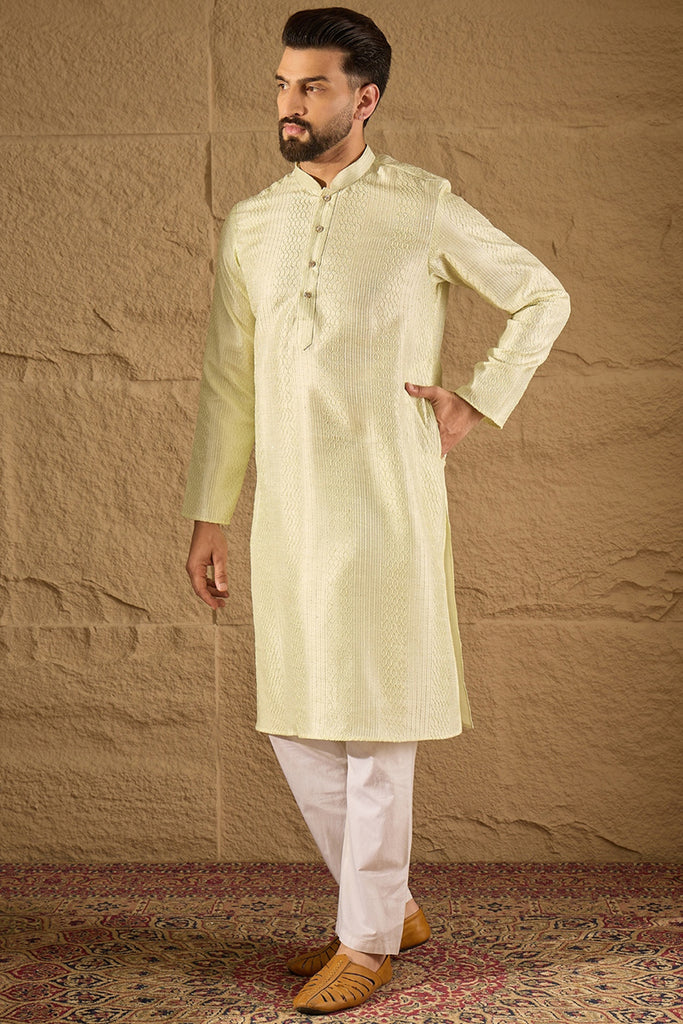 Green Silk Blend Solid Embroidered Straight Kurta with Trouser MKSET1287