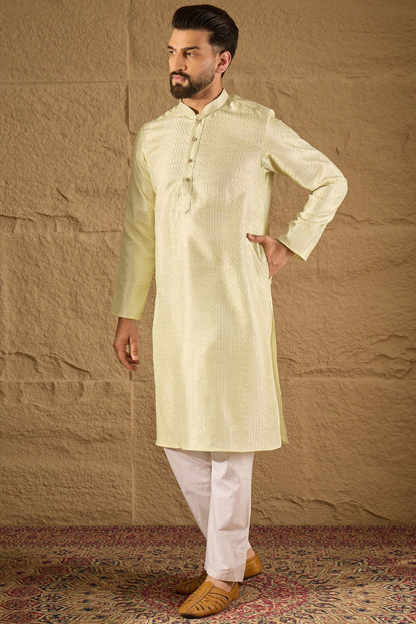 Green Silk Blend Solid Embroidered Straight Kurta with Trouser MKSET1287