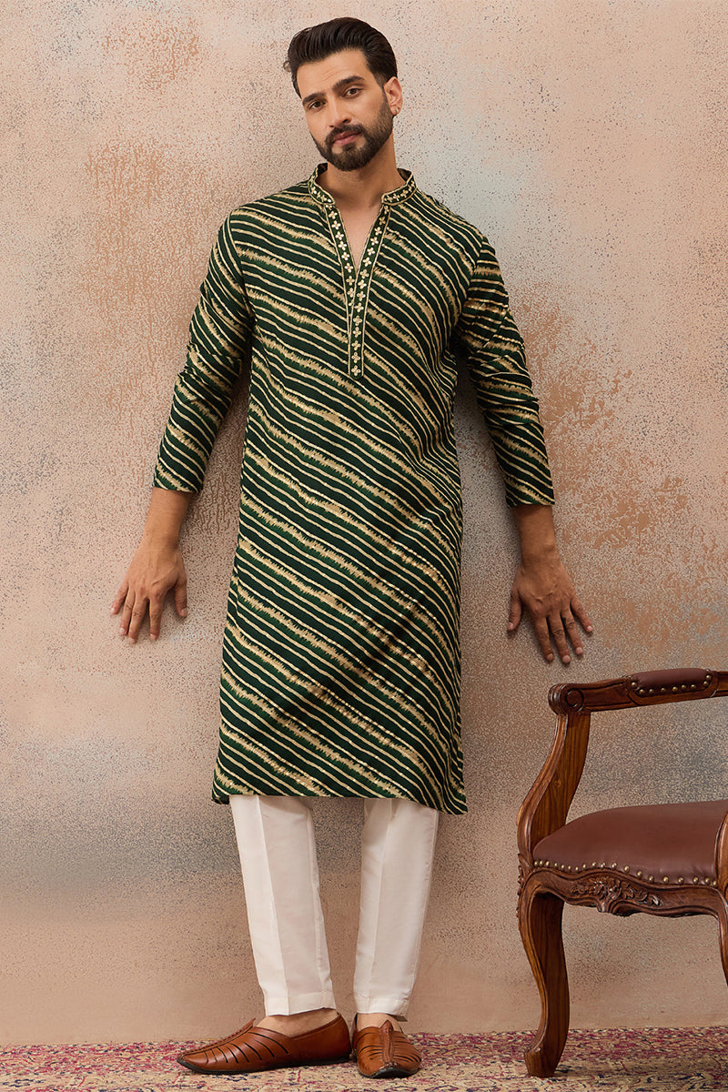 Green Viscose Rayon Leheriya Printed Kurta With Trouser MKSET2757