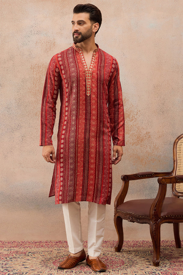 Maroon Viscose Rayon Bandhani Printed Kurta MKU2827