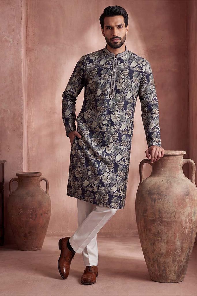 Blue Viscose Rayon Floral Printed Kurta MKU1982
