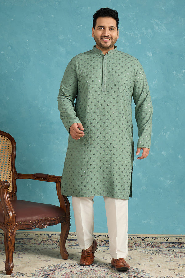Green Viscose Rayon Solid Chikankari Embroidered Kurta MKU1050