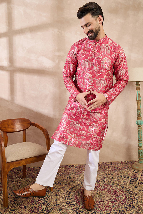 Pink Silk Blend Abstract Printed Straight Kurta MKU1995