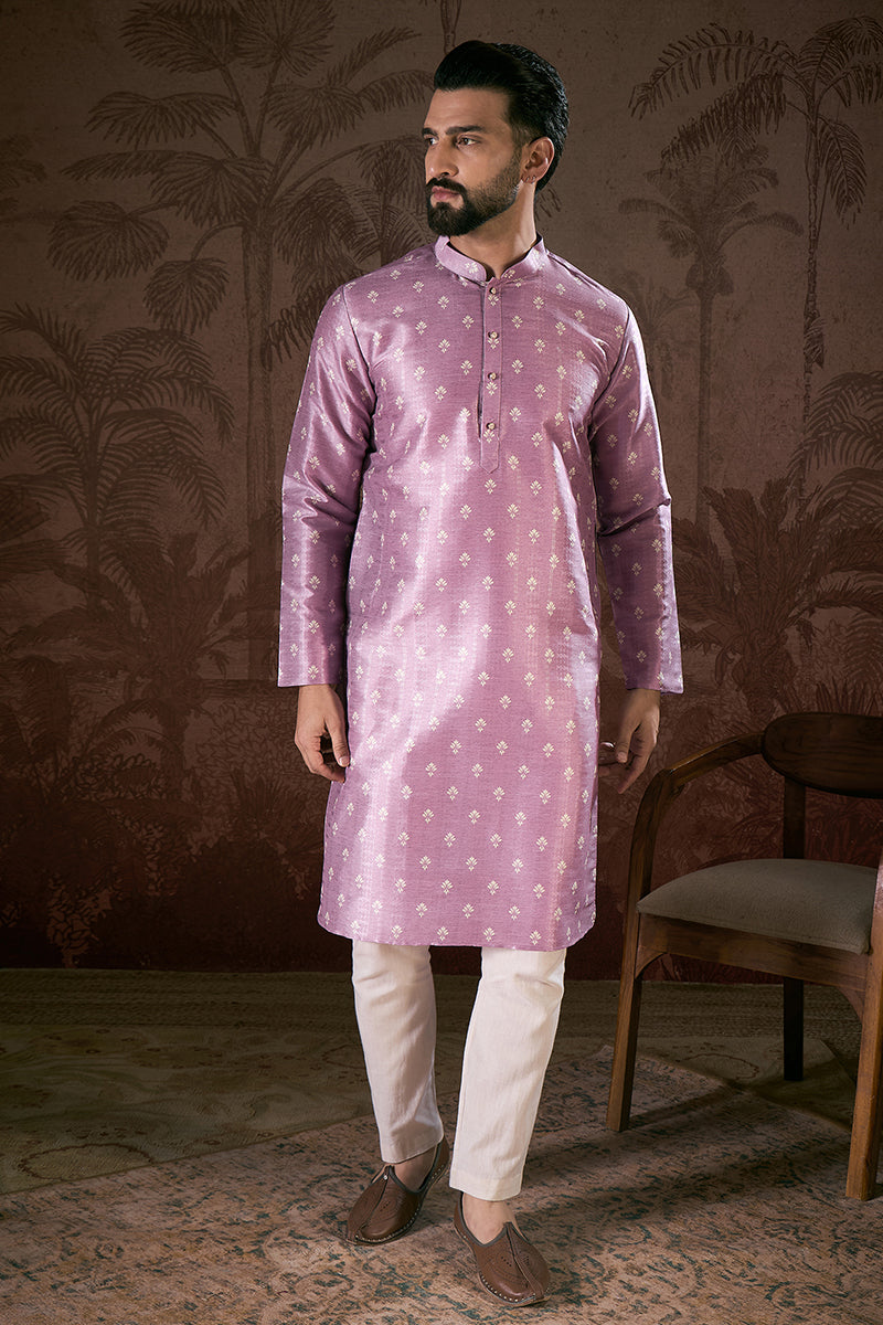 Lavender Silk Blend Floral Printed Straight Kurta With Trouser MKSET1922