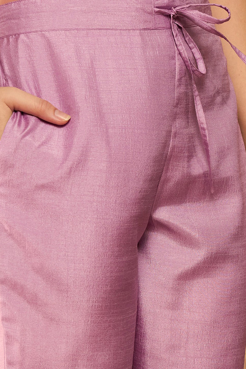 Lavender Silk Blend Embroidered Kurta Trouser With Dupatta HOPPKSKD2594