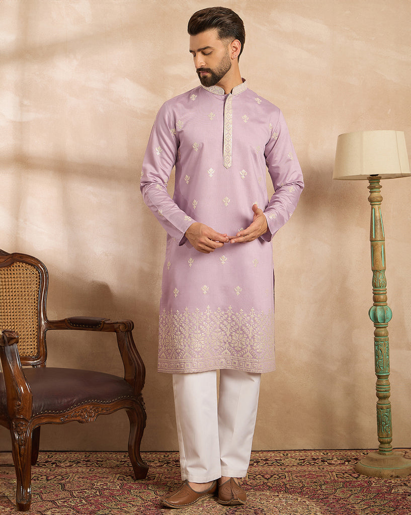 Lavender Polyester Solid Embroidered Straight Kurta MKU1753