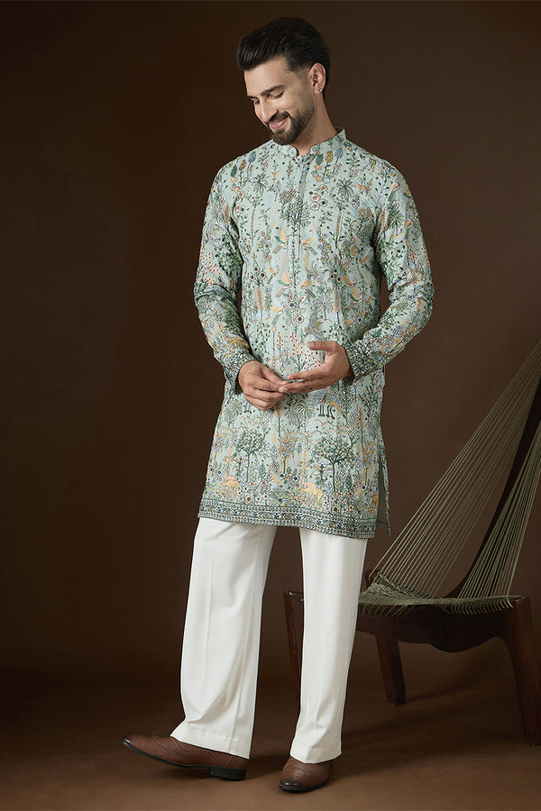 Sea Green Georgette Solid Embroidered Kurta MKU2729