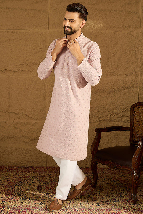 Purple Viscose Rayon Solid Embroidered Straight Kurta With Pant Set MKSET1061