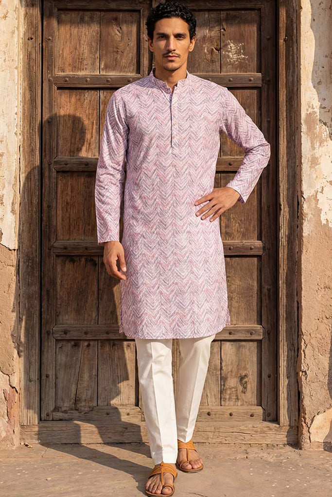 Lavender Cotton Blend Chevron Embroidered Kurta MKU1757