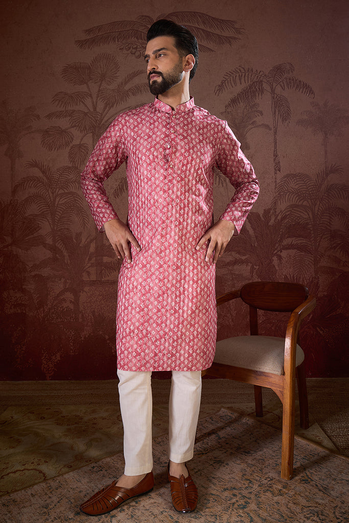 Pink Silk Blend Ethnic Motifs Printed Straight Kurta MKU1938