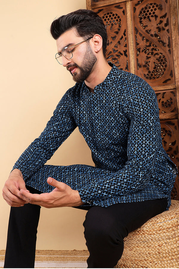 Blue Viscose Rayon Solid Dyed Straight Kurta with Trouser MKSET1013BLU