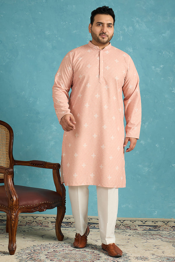 Peach Viscose Rayon Bandhani Thread Work Embroidered Kurta MKU1587