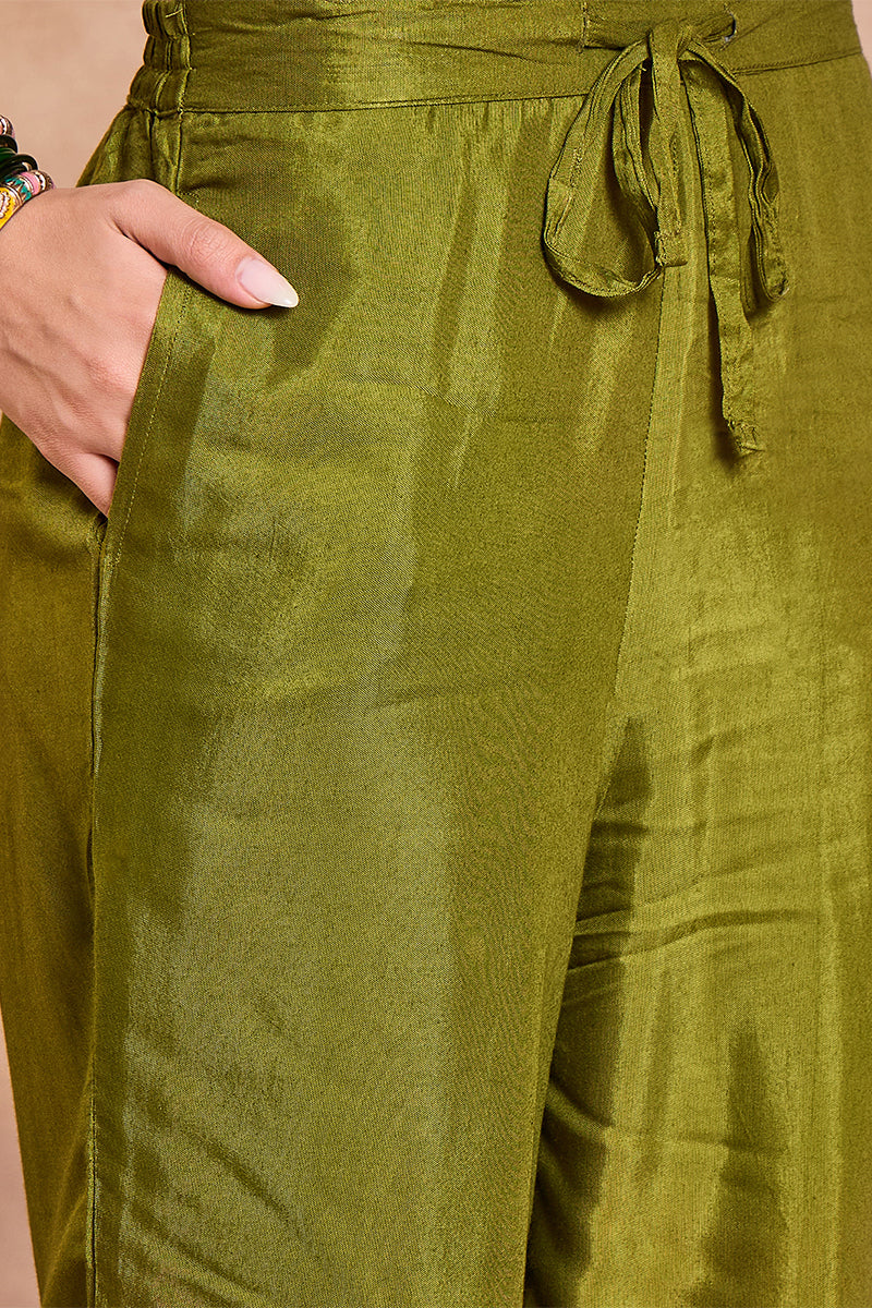 Olive Green Viscose Rayon Embroidered Kurta Trouser With Dupatta HPKSKD2786