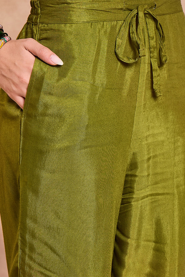 Olive Green Viscose Rayon Embroidered Kurta Trouser With Dupatta HPKSKD2786