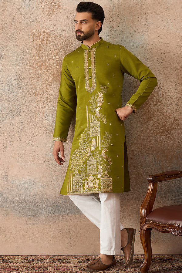 Green Viscose Rayon Solid Emboidered Straight Kurta MKU2208