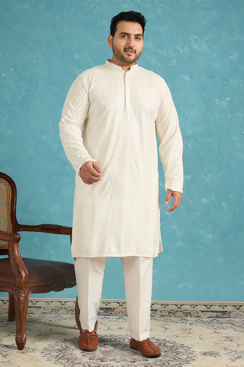 Off White Viscose Rayon Solid Sequins Embroidered Kurta MKU1102