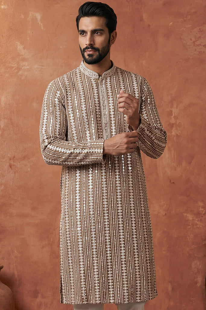 Brown Rayon Blend Embroidered Solid Kurta MKU2178