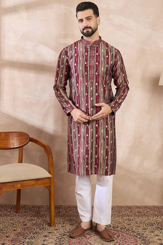 Maroon Silk Blend Abstract Printed Straight Kurta MKU2006