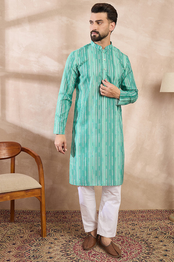 Green Silk Blend Floral Printed Straight Kurta With Trouser MKSET1920