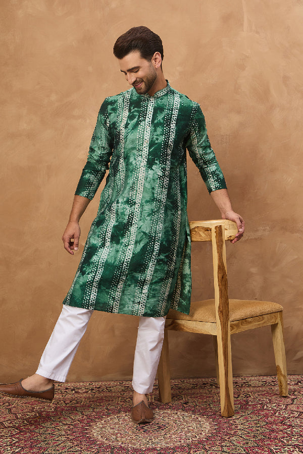 Green Silk Blend Shibori Embroidered Straight Kurta MKU1538