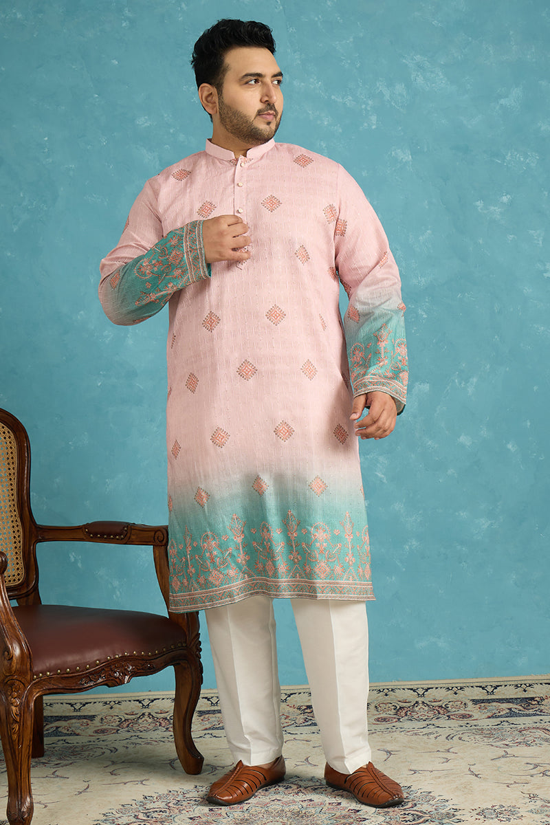 Peach Silk Blend Geometric Sequins Printed Kurta MKU2348