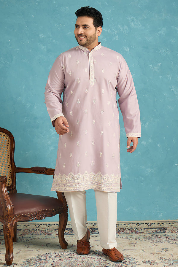 Lavender Silk Blend Solid Sequins Embroidered Kurta MKU2269