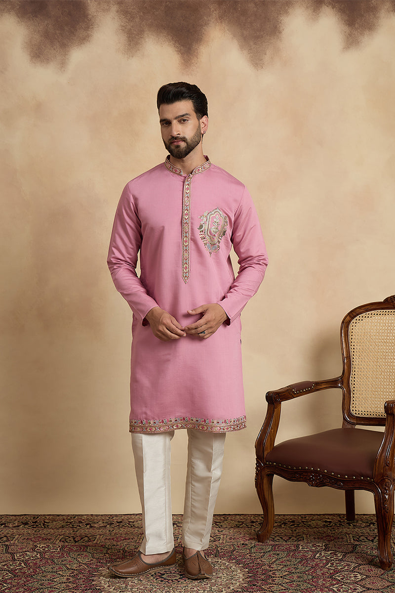 Pink Silk Blend Solid Embroidered Kurta With Dupatta & Trouser MKPD1071
