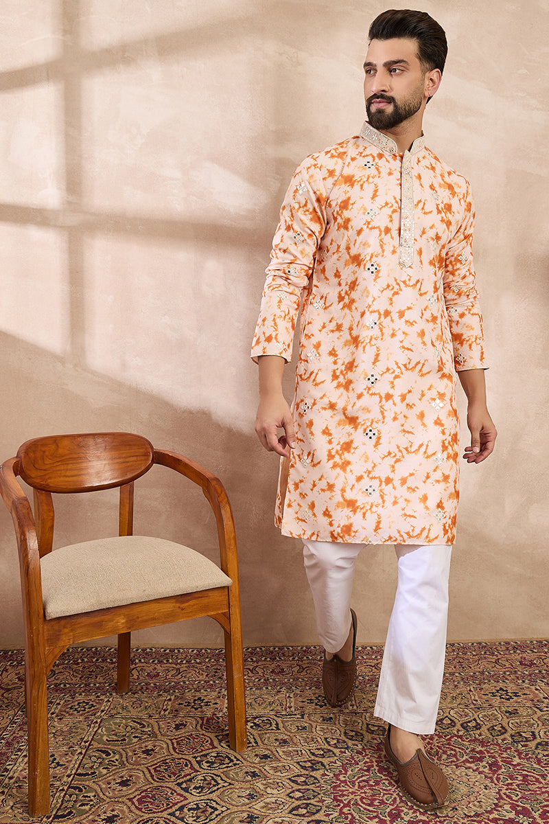 Orange Silk Blend Solid Embroidered Straight Kurta With Trouser MKSET2002