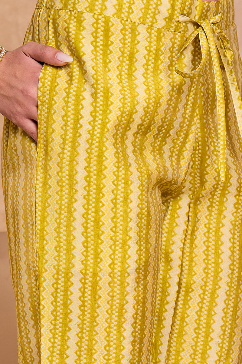 Silk Blend Ethnic Motifs Printed Yellow Kurta And Trousers With Dupatta PKSKD3232