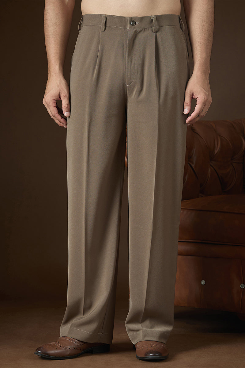 Taupe Modal Solid Regular Korean Pant MBOT1015