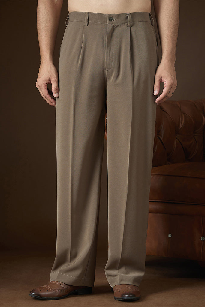 Taupe Modal Solid Regular Korean Pant MBOT1015