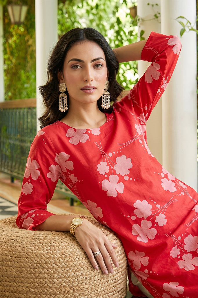 Printed Pink Cotton Fabric Kurti VCK1254